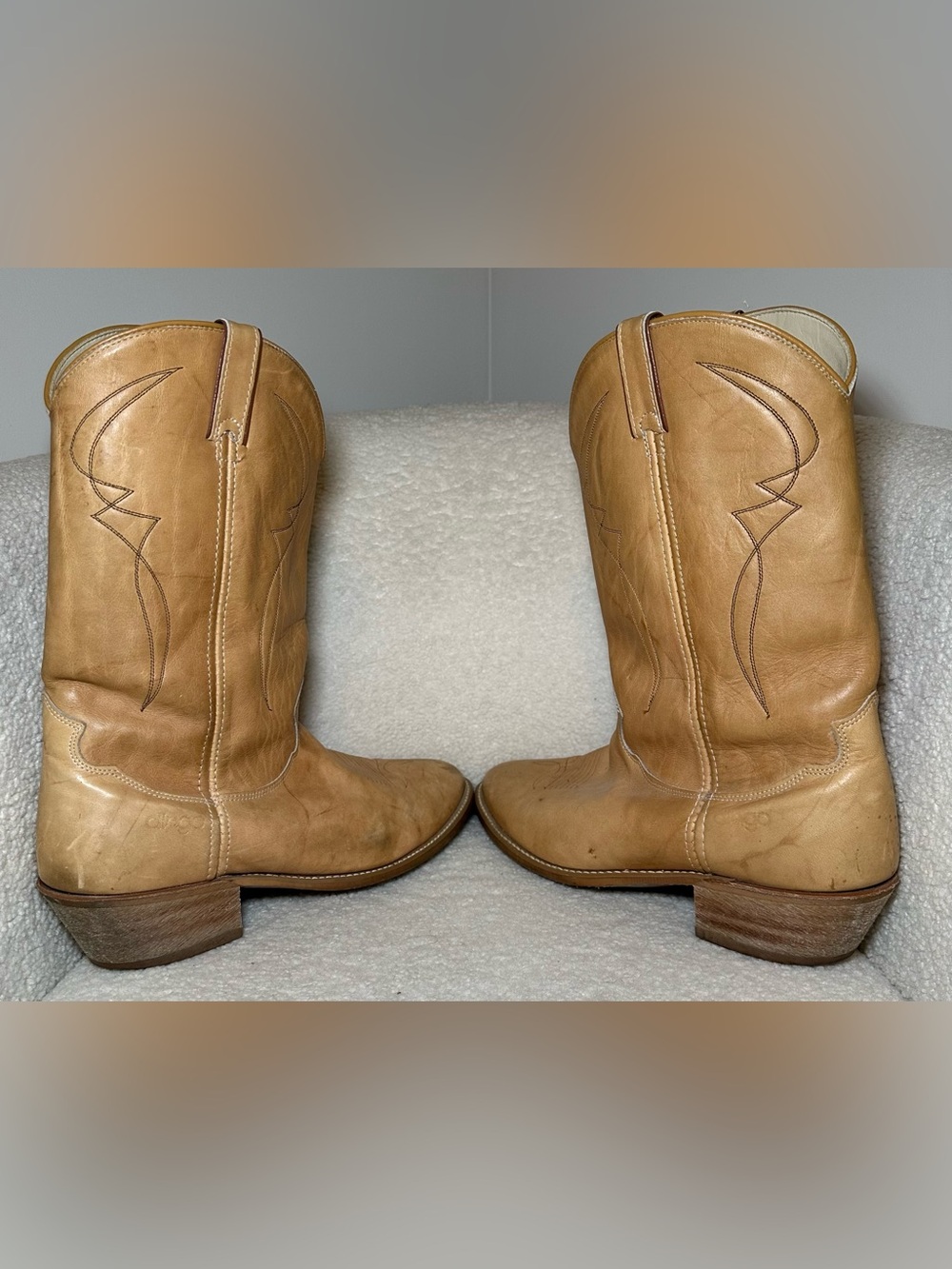Vintage Dingo Cowboy Boots Men’s Tan Beige Leather Western Bohemian Festival USA - Picture 4 of 13